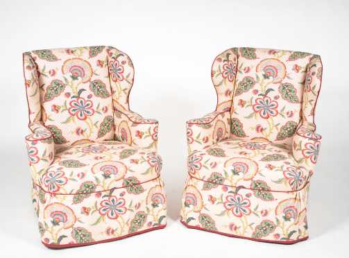 19thC Pair of English Queen Anne Style Wing Chairs