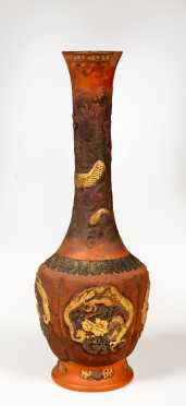 19thC Chinese Red Pottery Decorated Vase