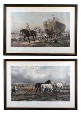 "Spring" "Autumn" London 19thC Colored Engravings