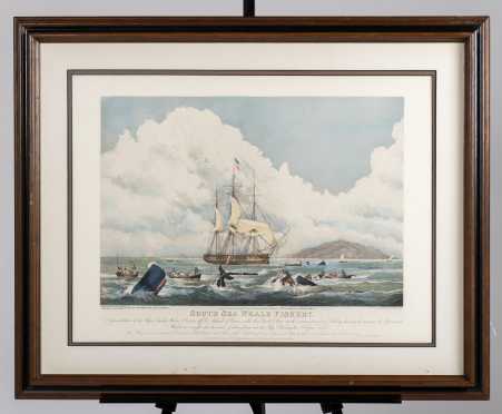 "South Sea Whale Fishery" Colored Lithograph