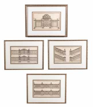 Four Framed Architectural Plates Depicting Gates from Neufforge's 'SupplÃ©ment au Recueil Ã©lÃ©mentaire d'architecture' (1757)