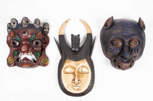 Three Decorative Tribal Masks, Nepal/Indonesia,
