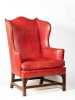 "Kittinger" Red Leather Chippendale Style Wing Chair