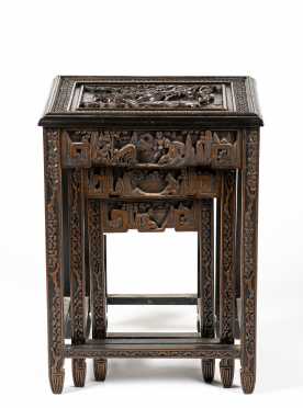 Nest of Three Carved Chinese 20thC Tables