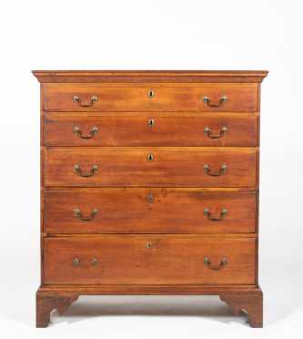 L18thC New England Cherry Five Drawer Tall Chest