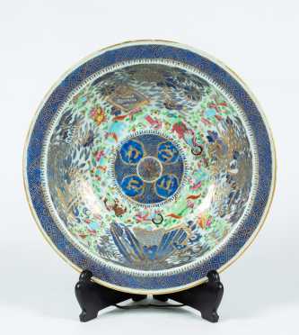 19thC Chinese Celadon Wash Bowl Enamel Decoration
