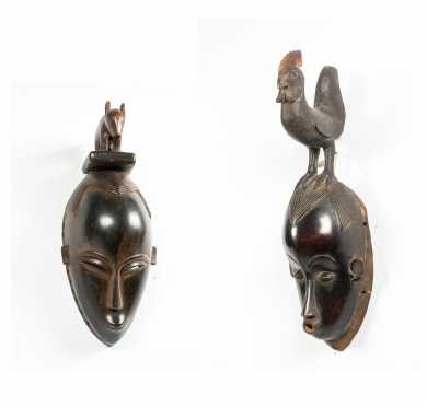 Two Yaure Style Masks with Animal Figures