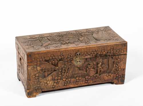 Chinese Export Carved Camphor Wood Box