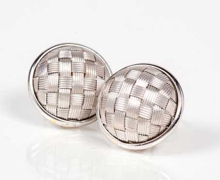 Basketweave 18K Button Stud Earrings