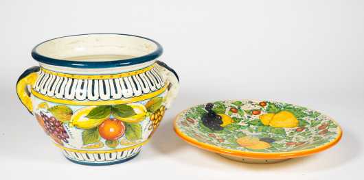 Two Pieces Fruit and Floral Italian Planter and Bowl