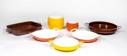 Five Dansk and Two Copco Pieces of Cookware