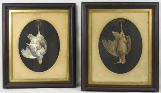 Antique pair of faux Hanging Game Birds