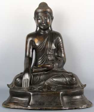 Large Chinese Bronze Buddha with inlaid eyes