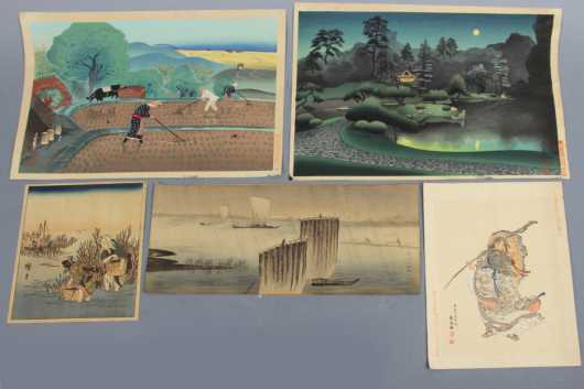 Group of Five Japanese Wood Block Prints