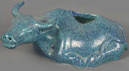 Statue of A Recumbent Water Buffalo, Chinese robins egg glazed