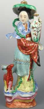 Chinese Porcelain Statue of a Woman with a Deer