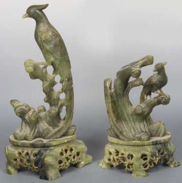 Large Pair of Chinese Soapstone Statues Depicting  Birds