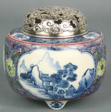 Japanese Blue and White Koro Porcelain Jar