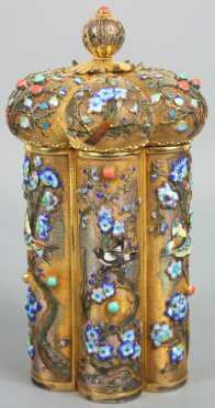 Chinese Silver and Enamel Covered Canister