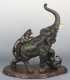 Japanese Bronze of an Elephant being attacked by 2 tigers