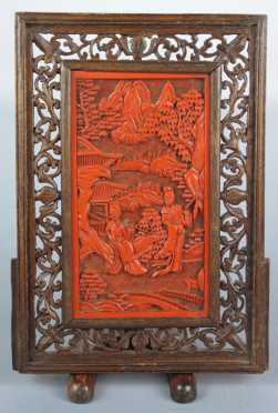 Chinese carved Lacquer Scholar Screen