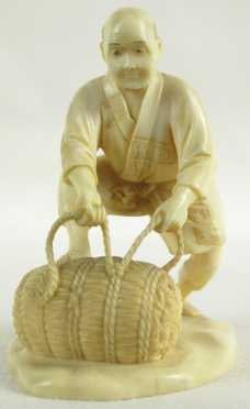 Japanese Ivory Miniature Carving of a Peasant