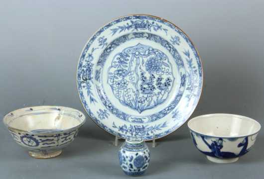 Lot of Four Chinese and Japanese Blue and White Porcelains