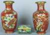 Pair of Chinese Cloisonn‚ Vases and a box