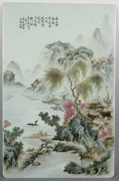 Chinese Hand painted Porcelain Tile, signed Shang Zhi Tang