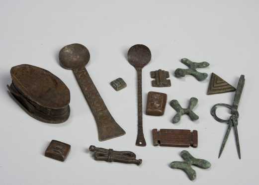 A group of African metal objects
